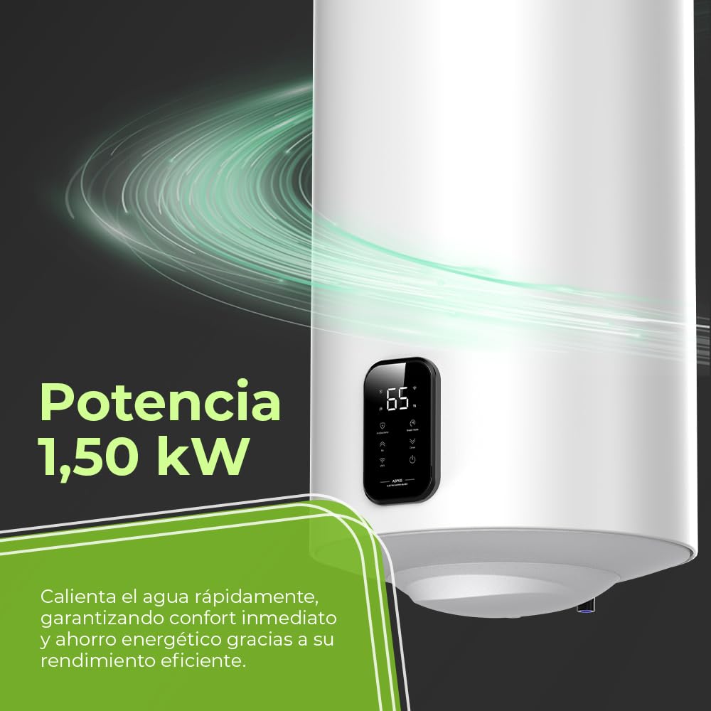 Aspes Termo Eléctrico 150 Litros, AT15000DW. 1500W, Kit de Montaje Incluido, Resistencia Acero Esmaltado, Termostato Digital, Temperatura Máx 93 º, Blanco, Eficiencia Energética Clase C