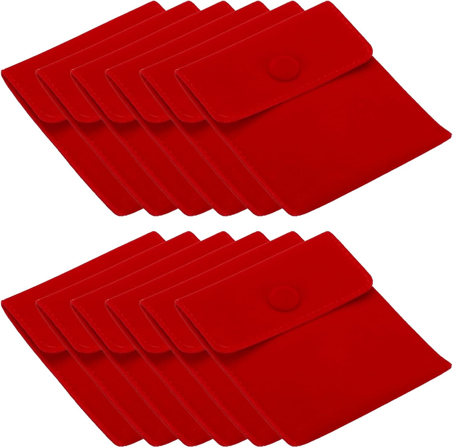 PATIKIL 10x8.5cm Jewelry Pouches with Snap Button, 12 Pack Velvet Jewelry Pouches Portable Soft Storage for Necklace Bracelet Earring Watch Rings Brooch, Red