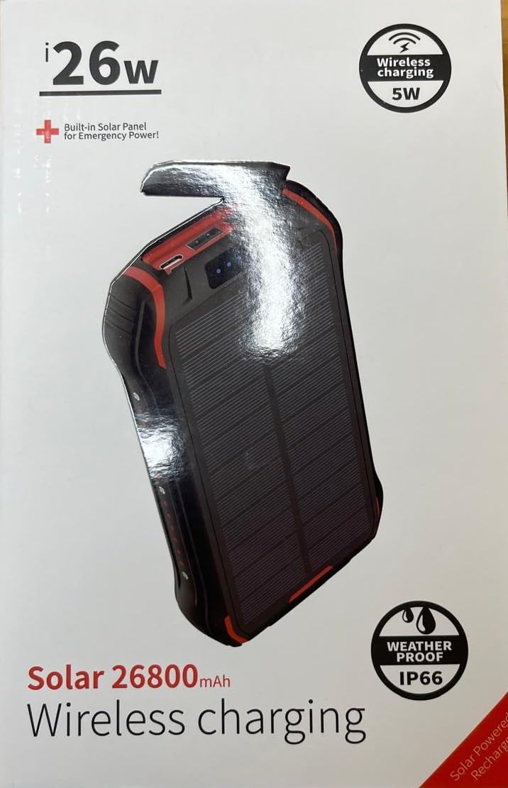 Vielseitige 26800mAh Smart Solar Powerbank: Wasserdichtes Solarladegerät mit USB-C, 2 Eingängen und 3 Ausgängen – Perfekter externer Akku für Smartphones, Handys und Tablets