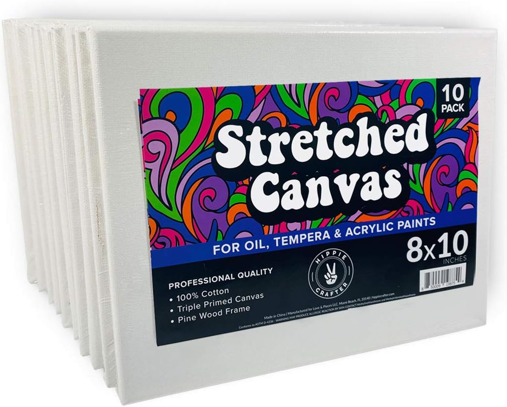 10 Pack Stretched Canvases for Painting, 8x10 Blank Rectangle Canvas Boards, Ideal for Acrylic, Oil, and Mixed Media Art, Small Art Canvases for Painting, Perfect for Supplies and Bulk Projects
