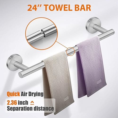 Miniatura 2 de Tudoccy Juego de 5 piezas de accesorios de baño de acero inoxidable SUS304 de níquel cepillado redondo montado en la pared, incluye barra de toalla