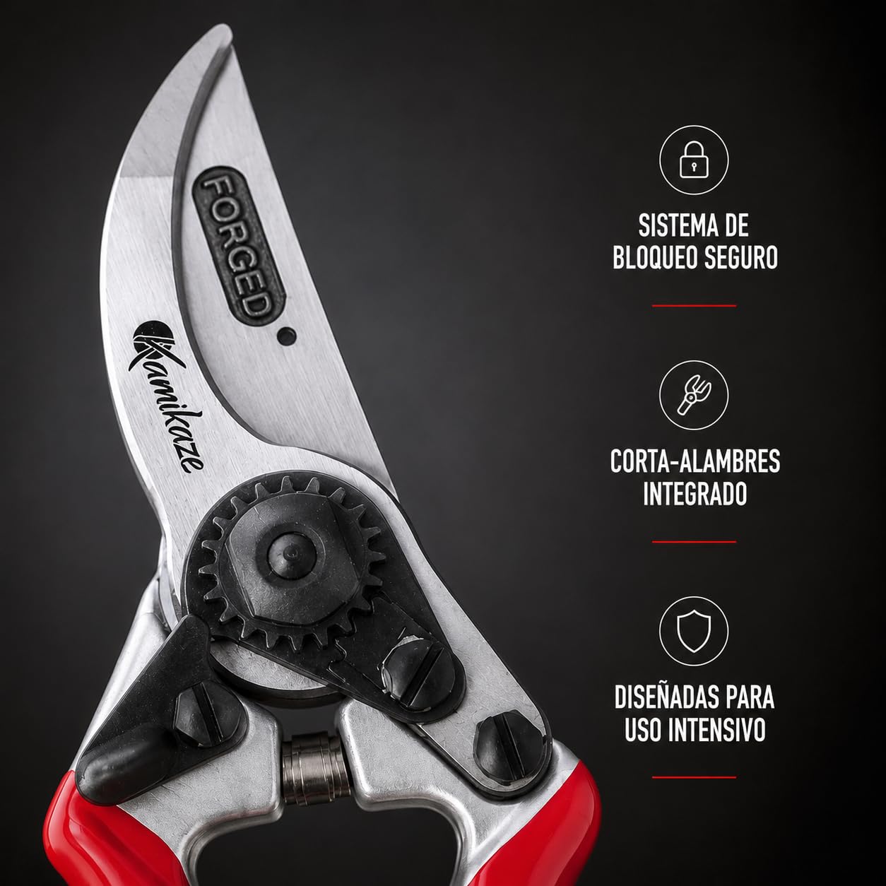 Tijeras de Poda Kamikaze Profesional. Mangos de Aluminio Revestidos en PVC Antideslizante. Hoja de Acero SK-5 Templado. Corta-Alambres. Corte Preciso hasta 25mm. Durabilidad Garantizada