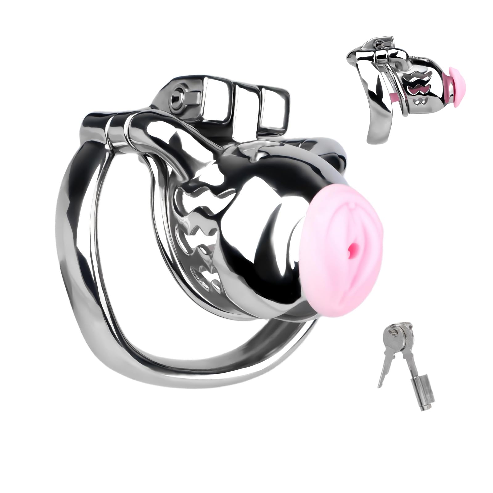 Cage Chastetée en Métal avec Cathéter en Silicone Cage de Chasteté pour Pénis avec Anneau Antidérapant et Ceinture Sex Toys Chastity Cage avec Serrure pour Immobiliser le Pénis d'un Homme (A,50mm)