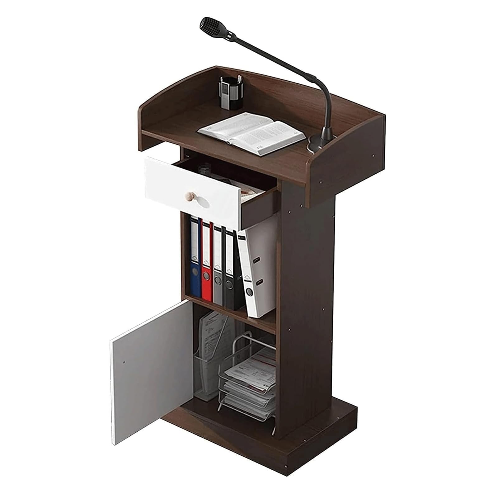 Podium Podio Pupitre sur Pied en Bois, pupitre Simple avec Support de Rangement Ouvert, tiroir spacieux, Bureau d'ordinateur Portable, Table de conférence