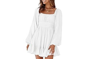 Womens Dress Long Lantern Sleeve Square Neck Long Sleeve Dress for Teens