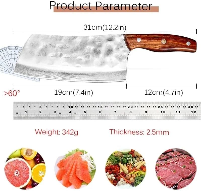 Meat Cleaver Knife, Forged Kitchen Chef Knife 9Cr18Mov Stainless Steel Meat Vegetables Slicing Knife Wide Blade Professional Butcher Cleaver Knife(2PCS)