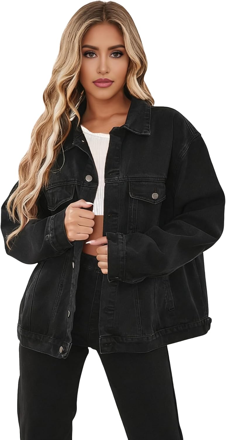 JTNFairy Casual Jackets for Women Long Sleeve Zipper Classic Outwear Bomber Coats Button Up with Pockets