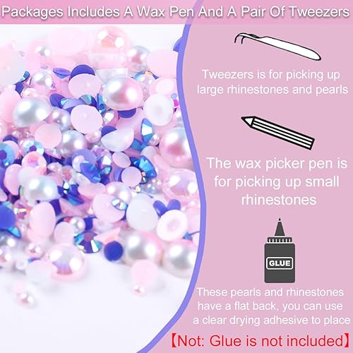 Miniatura 2 de TULOBI Perlas mixtas de 1.06 oz con parte trasera plana y diamantes de imitación para manualidades, color rosa claro y morado, 1100 piezas de