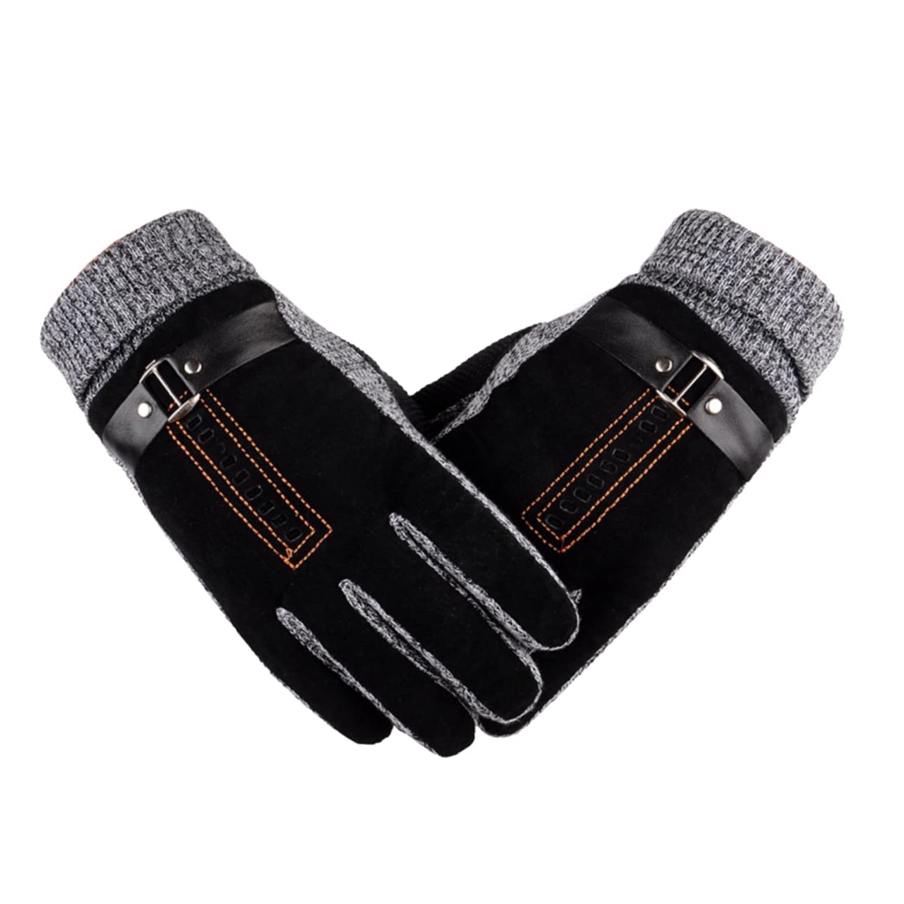 VANZACK Thick Fleece-Lined Winter Gloves Men's Windproof Thermal Mittens Pigskin Leather