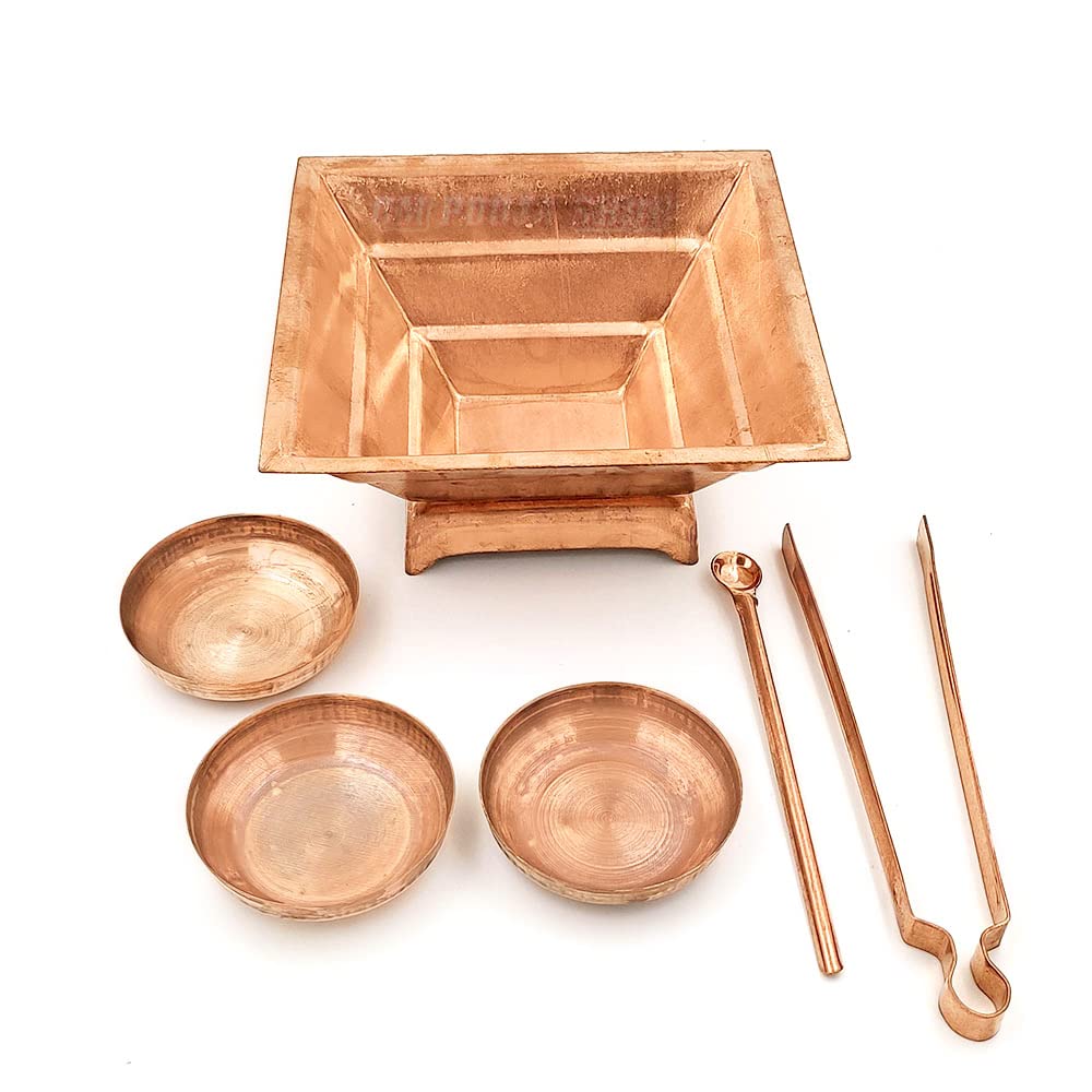 Puja Agnihotra Kit Obtenez les avantages d'Agnihotra Havan | Hawan Kund Kit Agnihotra | Chimtha | Achmani | Assiette | Complet Hawan Kund