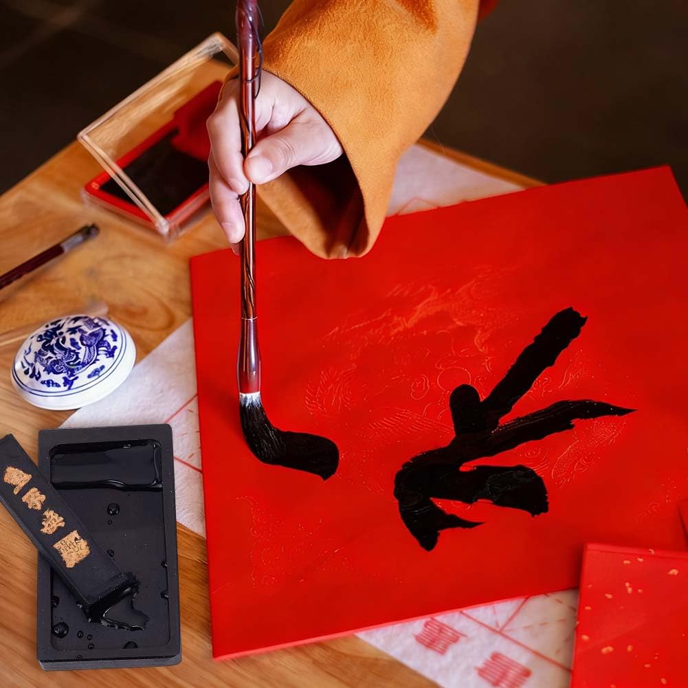 WADORN Pietra per calligrafia cinese con bastoncino di inchiostro, pietre tradizionali cinesi per calamaio, piatto Sumi, vassoio per calligrafia, pratica, pittura, disegno, capodanno cinese