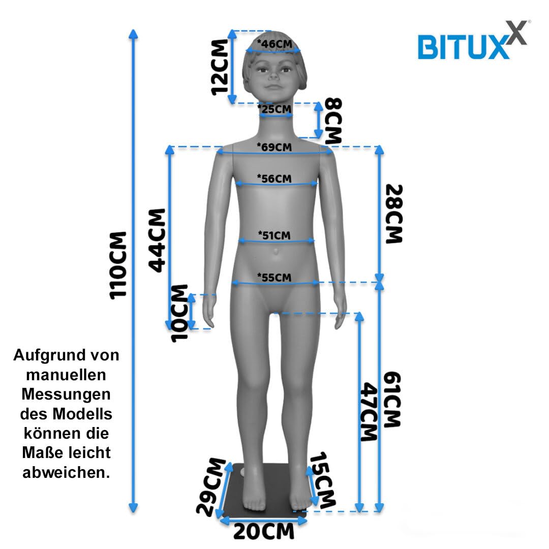 BITUXX Schaufensterpuppe Weiblich Mädchen Schaufensterfigur Mannequin Schneiderpuppe 360° beweglich 110cm