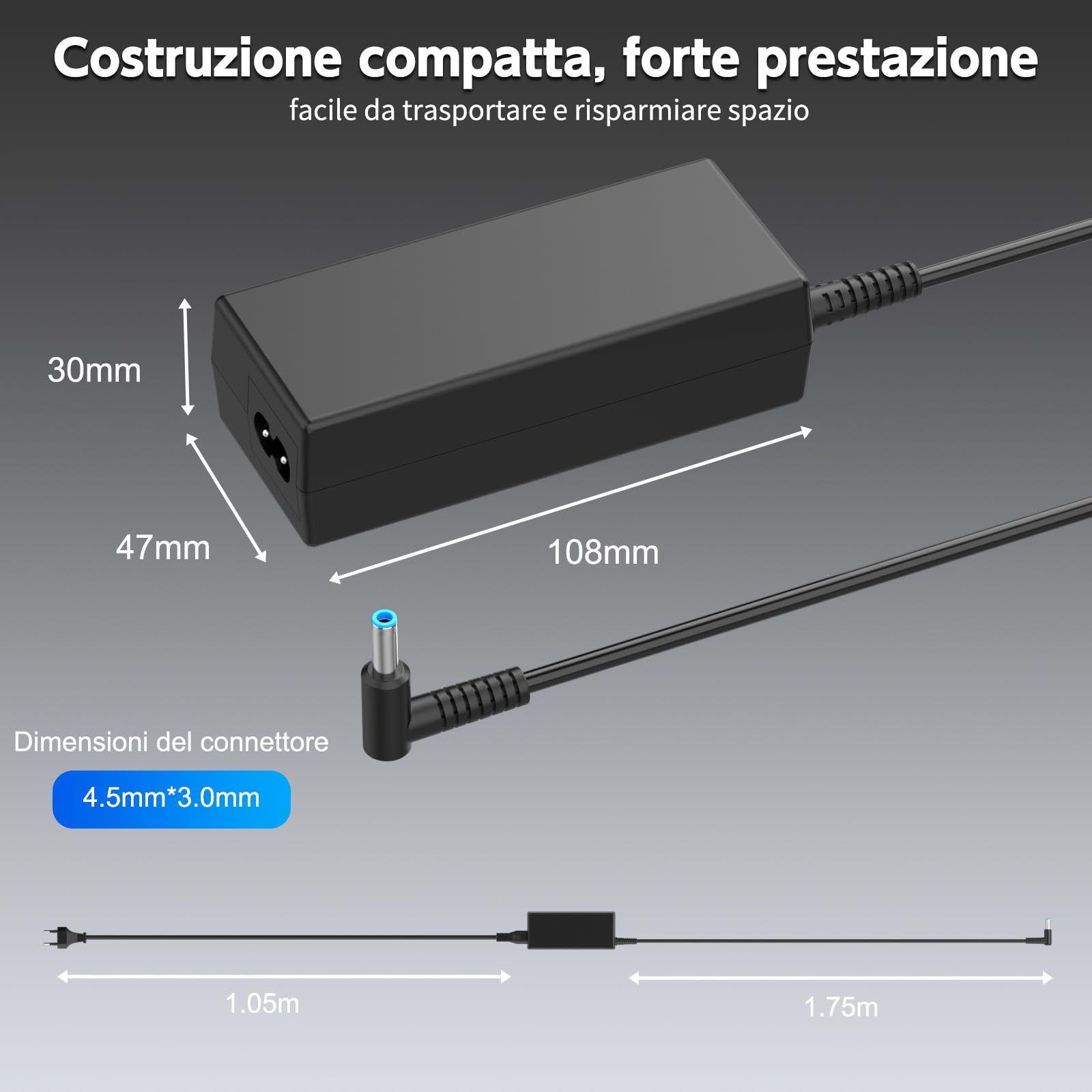 BIUBOTY 45W Caricatore PC Portatile 19.5V 2.31A Alimentatore Compatibile con HP Probook 430 440 450 455 Elitebook 840 850 250 255 G3 G4 G5 G6 G7 Pavilion X360 4.5*3.0mm