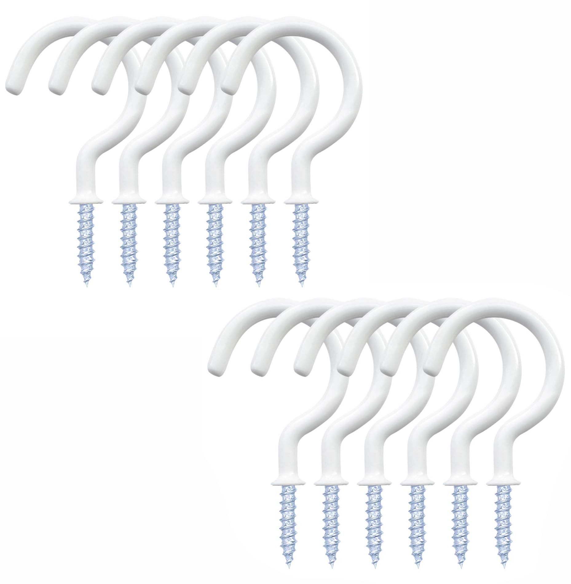 Sweet seven 12 Pack Vinyl Coated Ceiling Hooks - Multi-Function Screw-in Mug Hooks for Kitchen and Outdoors - White, 1-1/4 Inch, Space-Saving Organization Solution