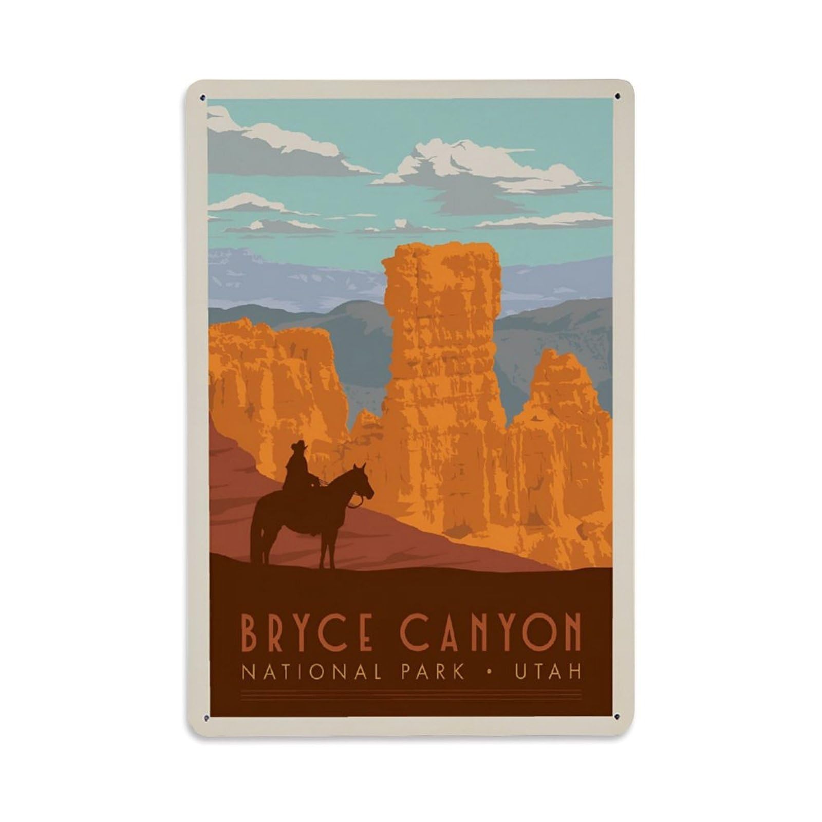 Vintage Trave Poster Bryce Canyon Horse Metal Tin Sign Wall Decor for Cafe, Club, Garden Metal Poster 8x12Inch