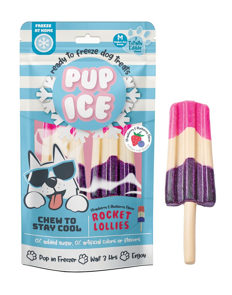 Ready to Freeze Rocket Lollies Dog Treats: Healthy,Prebiotics & Calcium Rich Edible Chew Snack,No Added Sugar,No Artificial Colors or Flavors,2pcs,90 G (Blueberry & Strawberry),All Life Stages-image-17