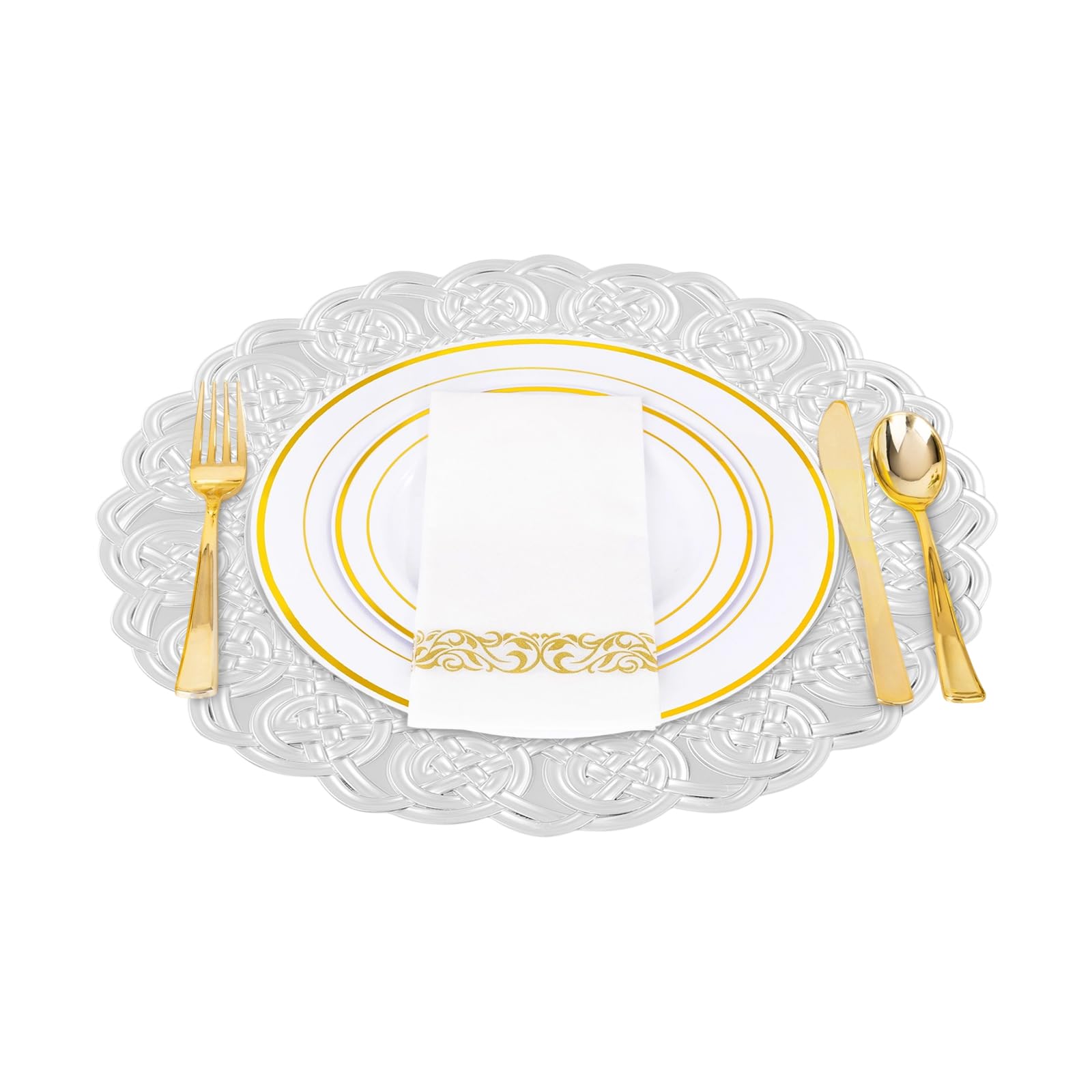 Mgorgeous Dinner Charger Plates 13 Inch Bulk 100 Pack Plastic Round Embossed Decorative Reusable Serving Charger Plates Elegant Tabletop Decor for Kitchen Wedding Party Events Catering (Sliver)