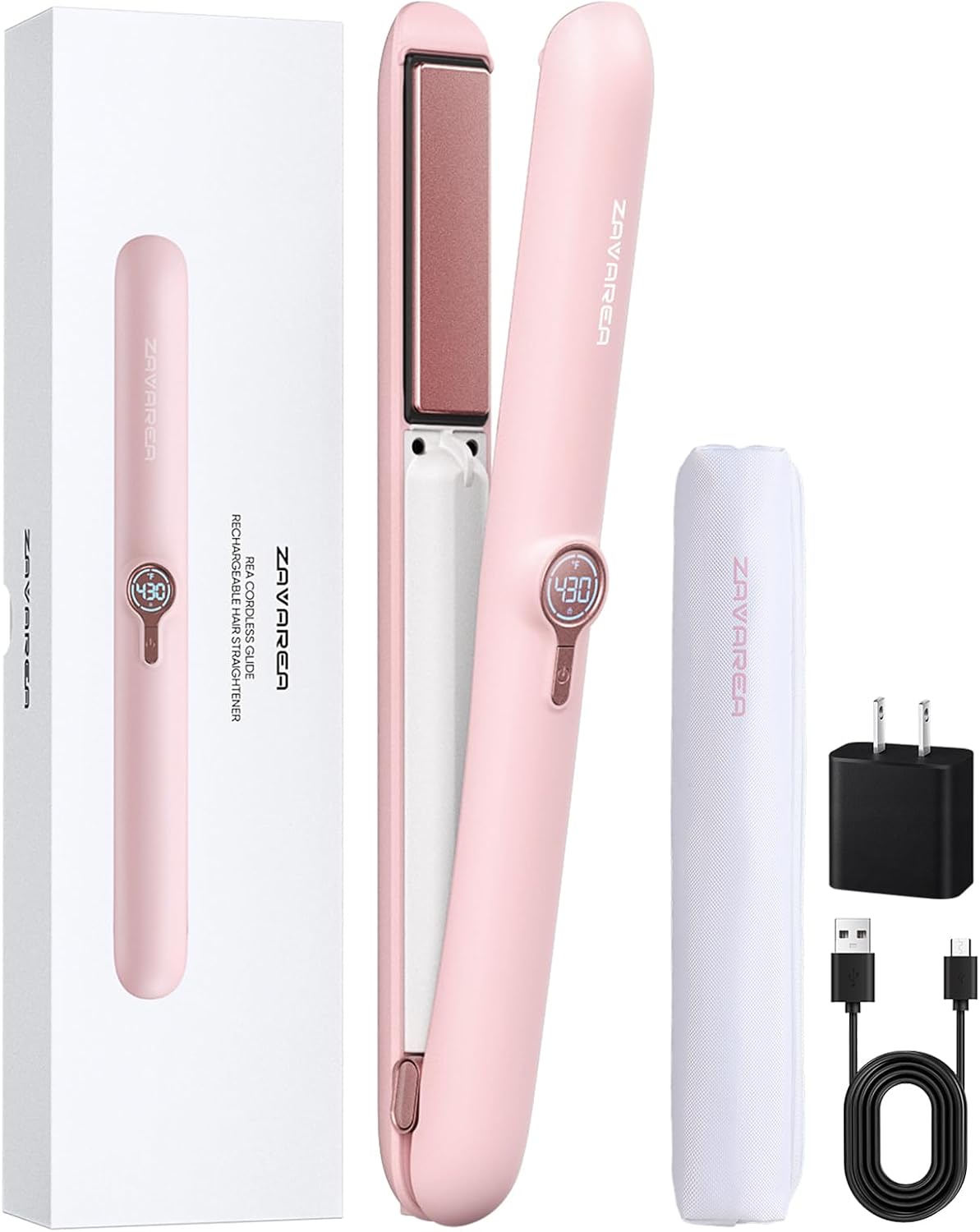 ZAVAREA Cordless Hair Straightener and Curler,Portable Hair Straightener for Travel,Ceramic Cordless Flat Iron for Women,Wireless Straightener 2 in 1,9000mAh Battery,5 Temps,USB-C Rechargeable