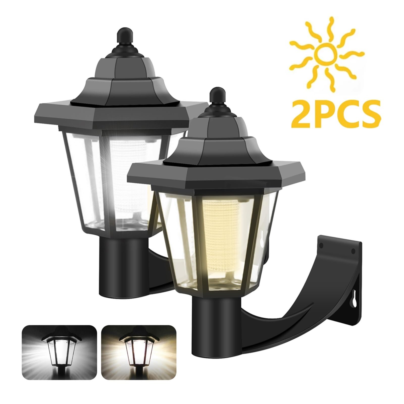 Ogrodowe lampy solarne Solarne lampy ścienne LED Lampa gankowa Oświetlenie ogrodowe zewnętrzne Wodoodporne sześciokątne oświetlenie latarni ulicznej Retro wystrój dziedzińca 2 szt.