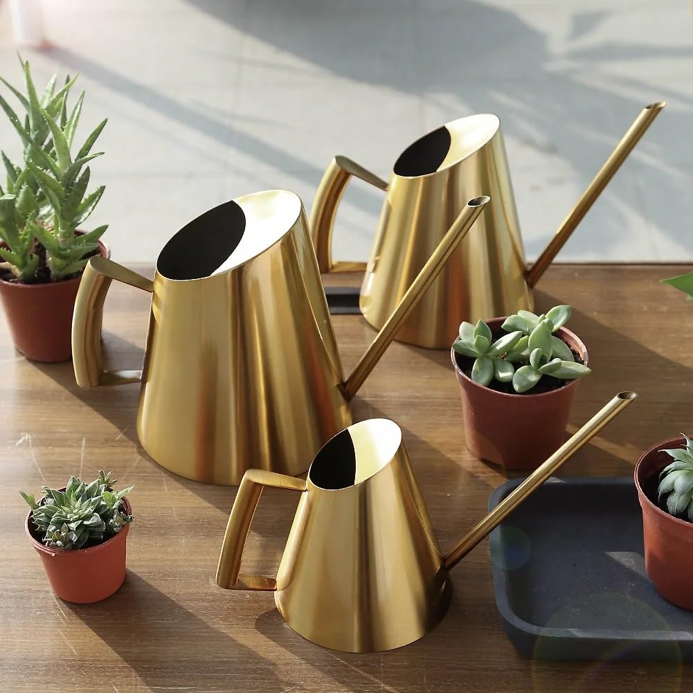 Regadera de acero inoxidable, pequeña con asa para flores, plantas, jardín, ducha, herramienta