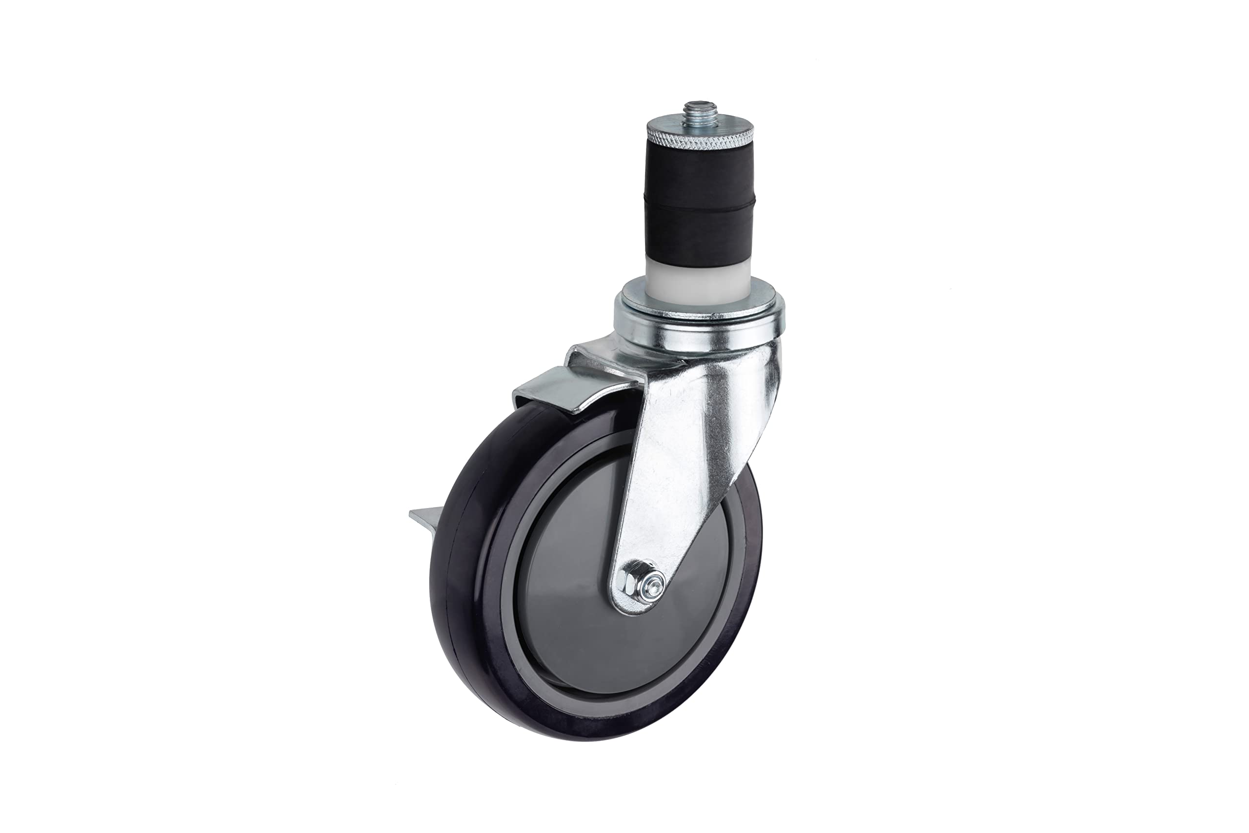 DuraSteel Set di 4 ruote con stelo espandibile da 1-1/2" con freno laterale per tavoli da lavoro per la preparazione della cucina commerciale, ruota in poliuretano da 12,7 cm, altezza di montaggio