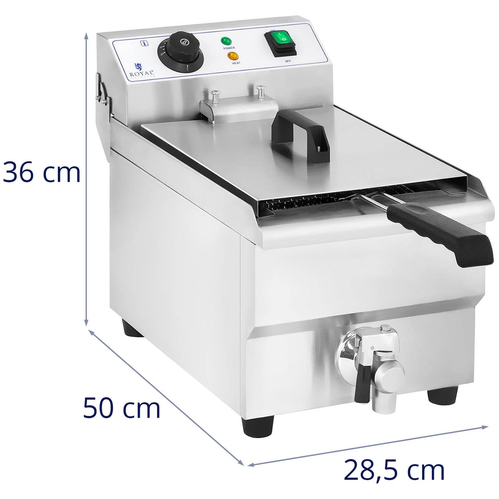 Royal Catering Frytkownica elektryczna ze stali nierdzewnej (pojemność 10 l, moc: 3000 W, termostat, kran spustowy)