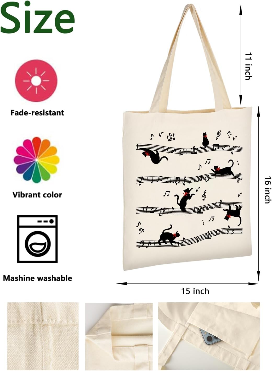 AUSVKAI Canvas Tote Bag Aesthetic for Women, Cute Music Reusable Cloth Cotton Bags for college Shopping Beach Grocery Trendy Gifts - Image 4