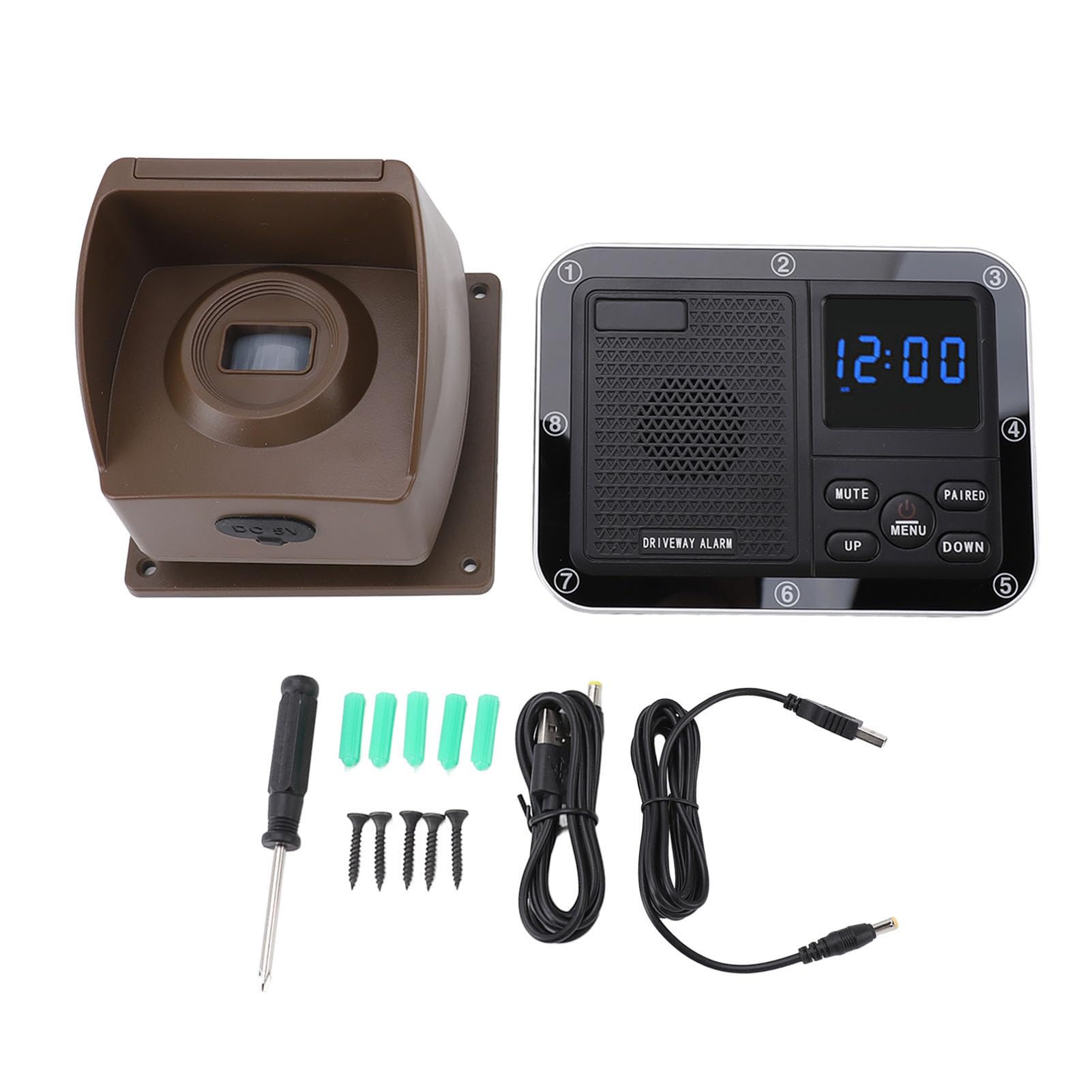 Alarme Solaire D'allée sans Fil, Détecteur de Mouvement Extérieur et Système D'alerte D'allée avec Batterie Rechargeable, Longue Portée de 2624,7ft, IP55 Résistant aux Intempéries