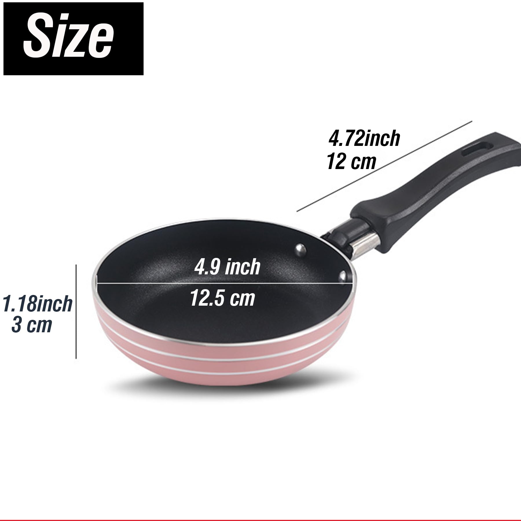 Sartén redonda de 4.7 pulgadas, sartén para huevos, antiadherente, sartén para desayunar con mango largo (rosa) 2