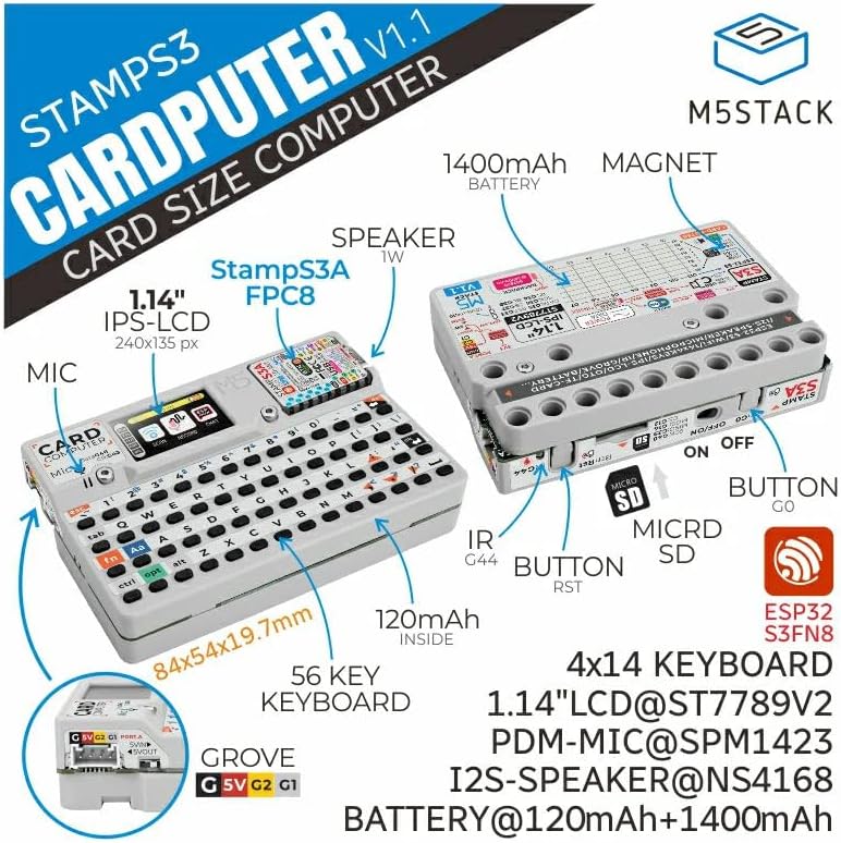 Annotated diagram of Cardputer v1.1 components