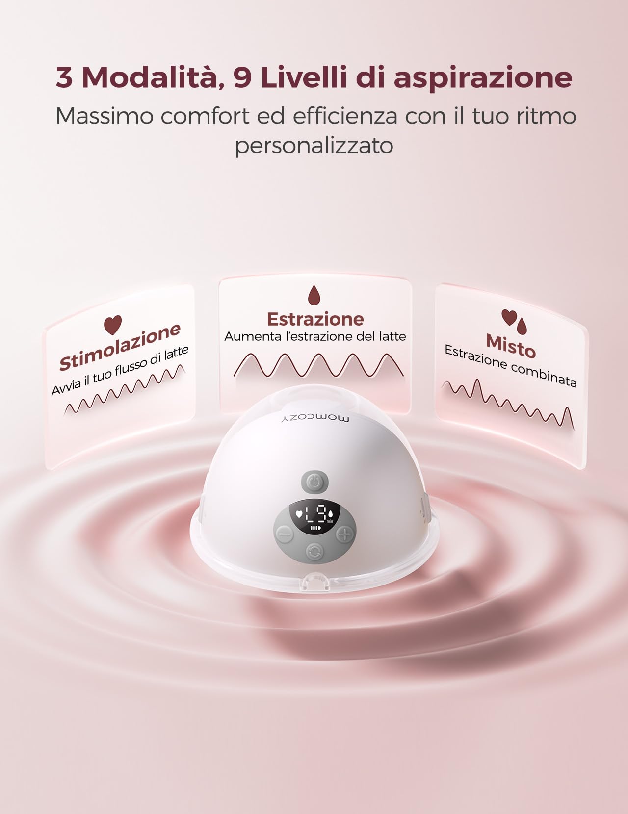 Momcozy Tiralatte Elettrico Indossabile M5 con App, Tiralatte Indossabile Della Bocca del Bambino Flangia a Doppia Tenuta con 3 Modalità e 9 Livelli, Tiralatte Elettrico Portatile, 24mm (2, Grigio)