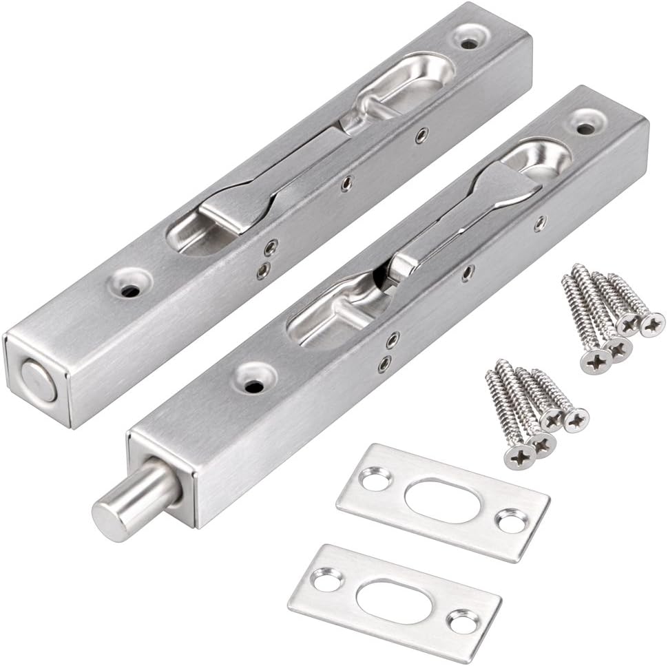Sumnacon 2 Pcs Door Flush Bolt - 6 Inch Concealed Security Door Lock for French Doors,Composite Doors,Wood Doors,Double Doors,Dummy Doors,Brush Stainless Steel Finish