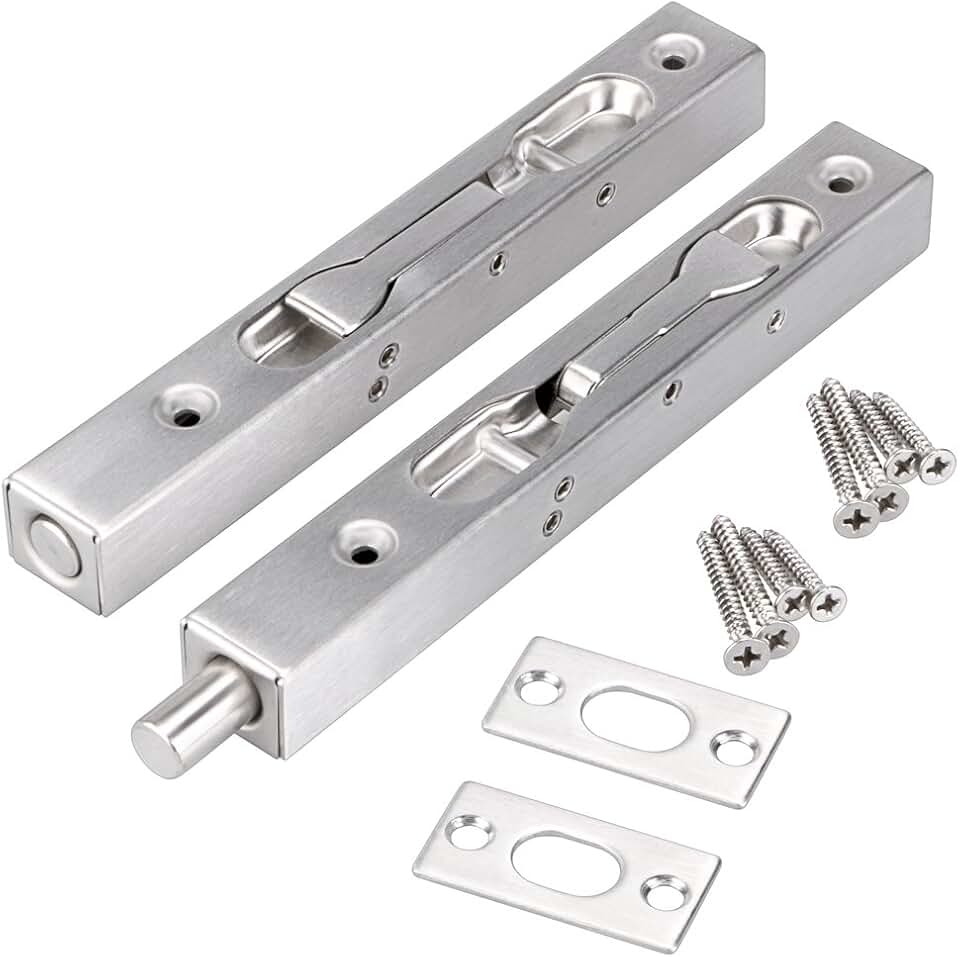 Sumnacon 2 Pcs Door Flush Bolts - 6 Inch Concealed Security Door Locks for French Doors,Composite,Wood,Double,Dummy Doors,Brush Stainless Steel Finish