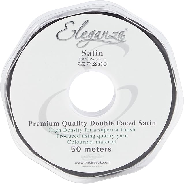 Eleganza Double Faced Satin 3mm x 50m Black No.20, 3 mm x 5 0m