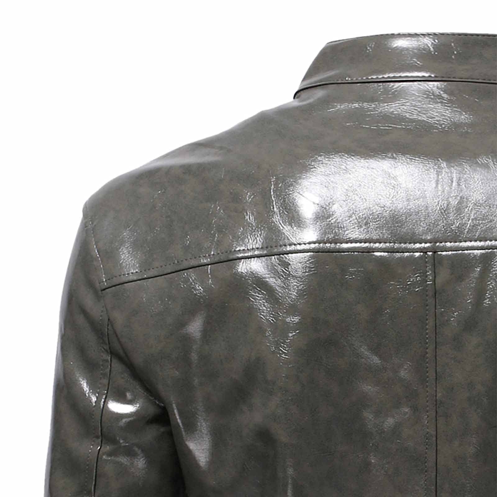 Chaqueta de cuero con cremallera para hombre, informal, color sólido, cuello alto, chaqueta de cuero, chaqueta delgada y ligera, ropa de calle