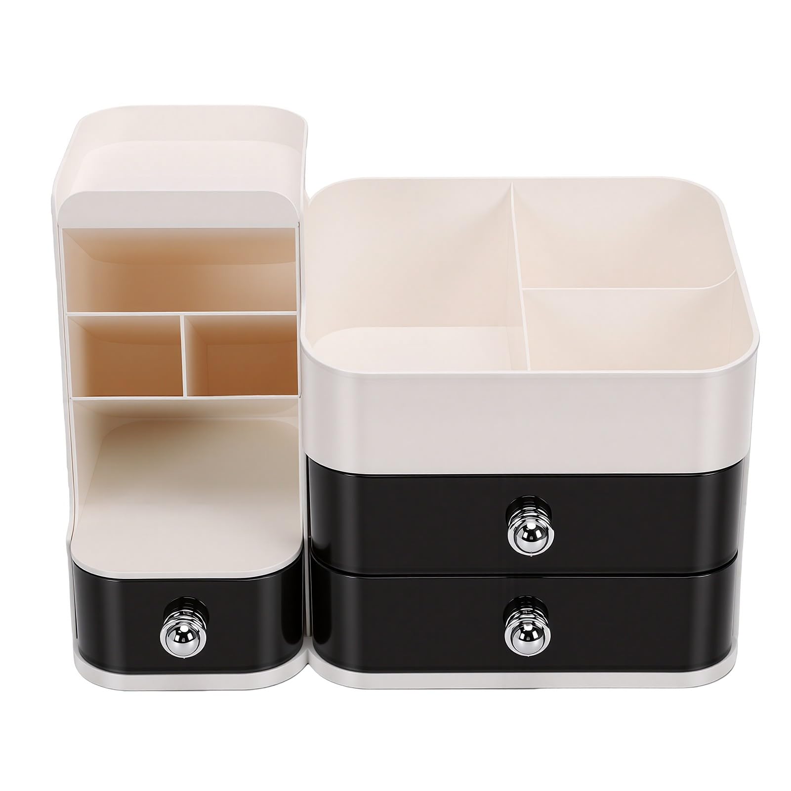 Zunate Organisateur de Maquillage de Bureau avec Porte-pinceaux, Boîte de Rangement Cosmétique à 3 Tiroirs pour Comptoir de vanité, Salle de Bain, Chambre à Coucher, Plus de 30 Articles (WHITE)