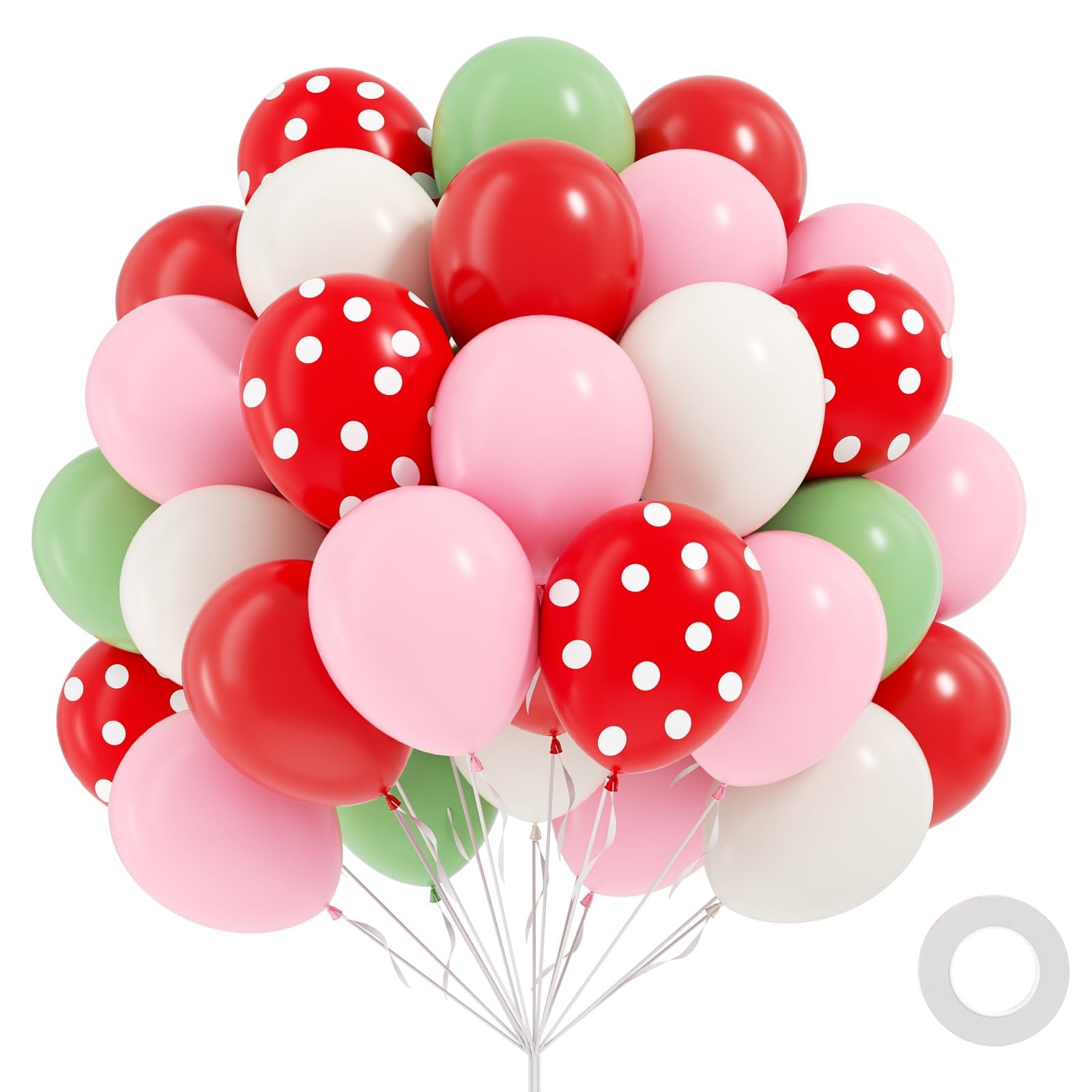 60 balonów truskawkowych 30 cm, różowe i czerwone balony z białym jasnozielonym balonem na truskawkowy baby shower, dekoracje na przyjęcie urodzinowe