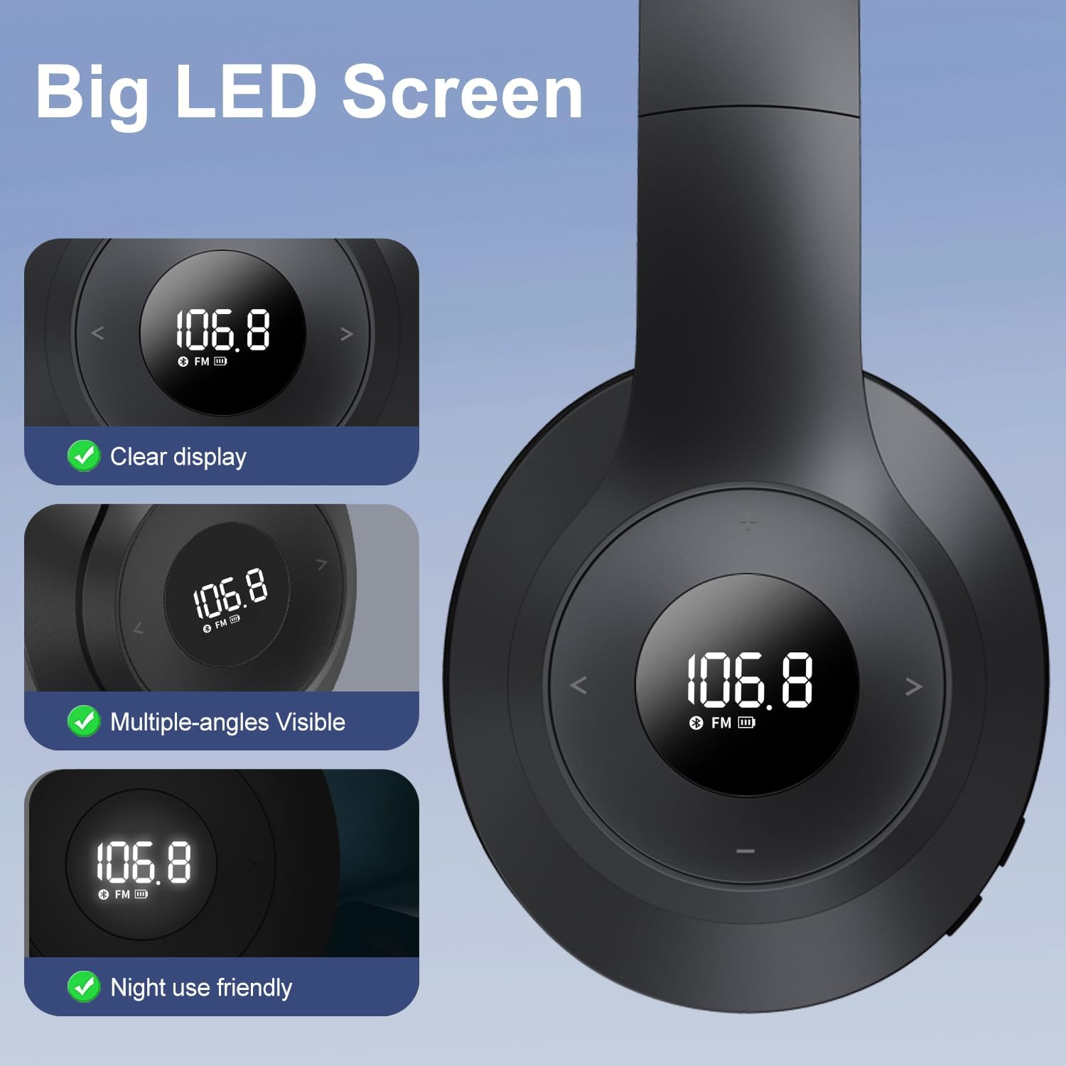 X5 Wireless FM Radio Headphones with Bluetooth, Built in Microphone, Rechargeable and Portable Radio Headset, Over Ear Headphone with Soft Ear Muffs, Stereo Sound, for Jogging, Cycling, Mowing - Image 2