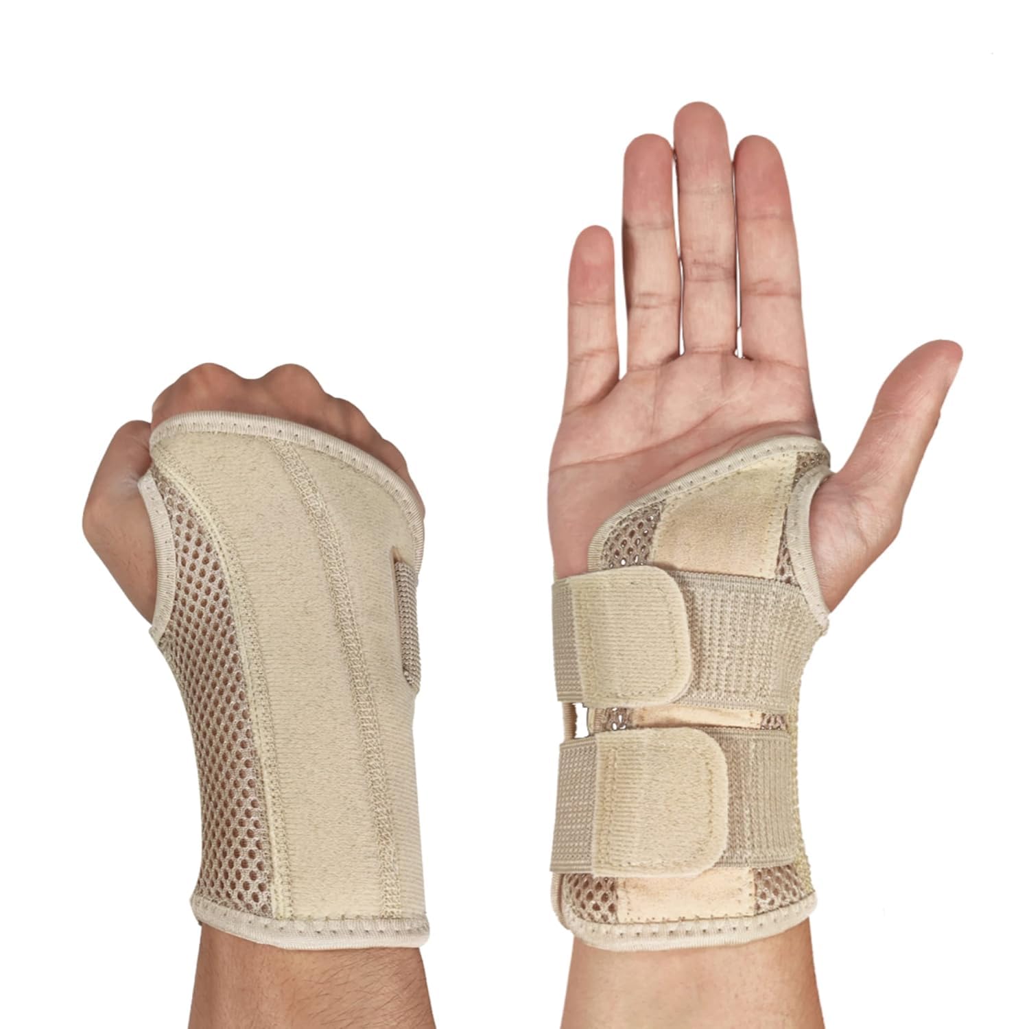 Carpal Tunnel Wrist Brace for Men and Women, Day and Night Therapy Support Splint for Relief of Arthritis, Wrists, Arm, Thumb and Hand Pain, Adjustable Straps (Small/Medium, Right Hand-Beige)