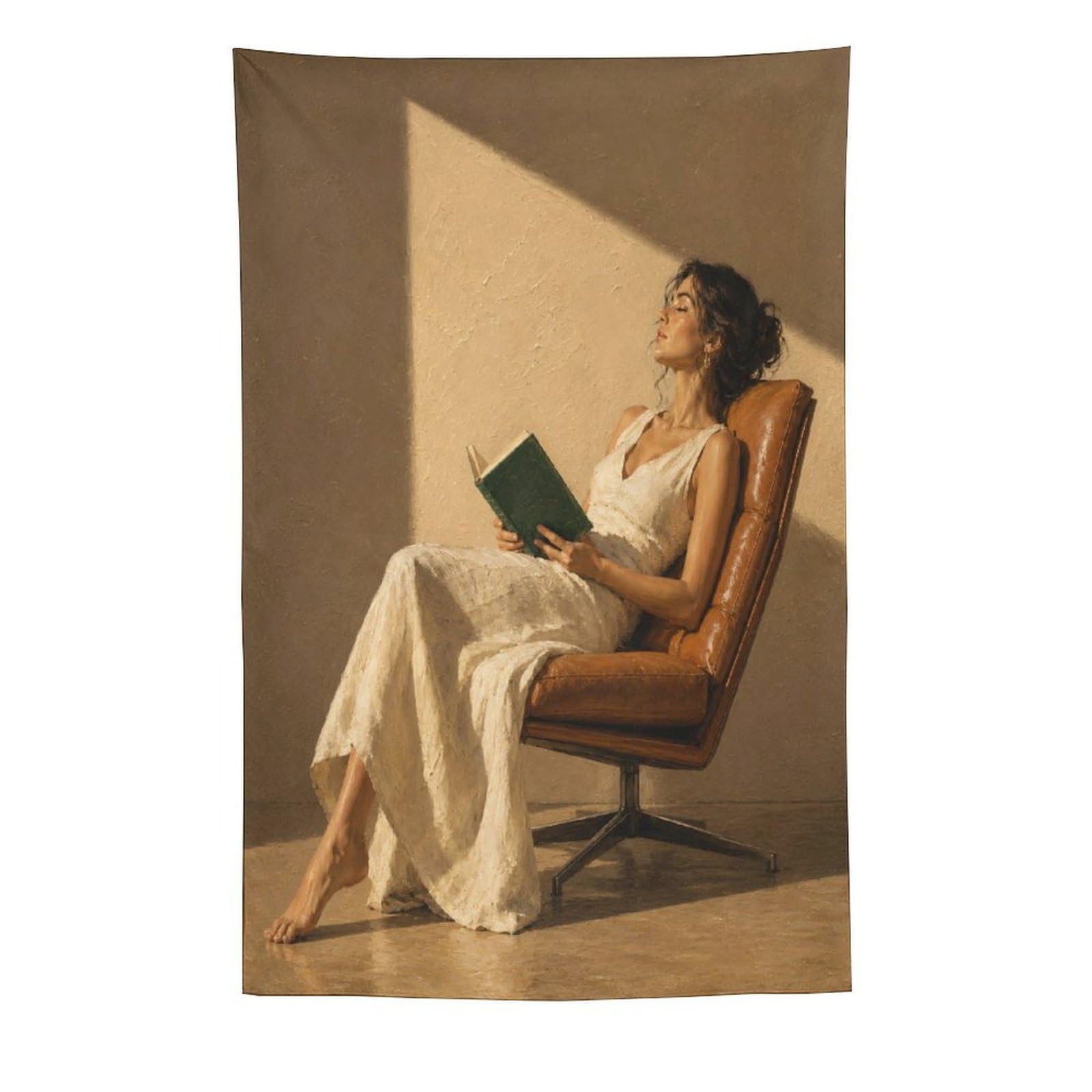 W7C8U2X3 Woman Reading in Sunlight Wall Tapestry, Ceiling Hanging