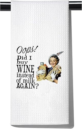 POFULL Toalla de cocina de vino retro Housewife Compré vino en lugar de toalla de leche (compré vino en lugar de toalla)