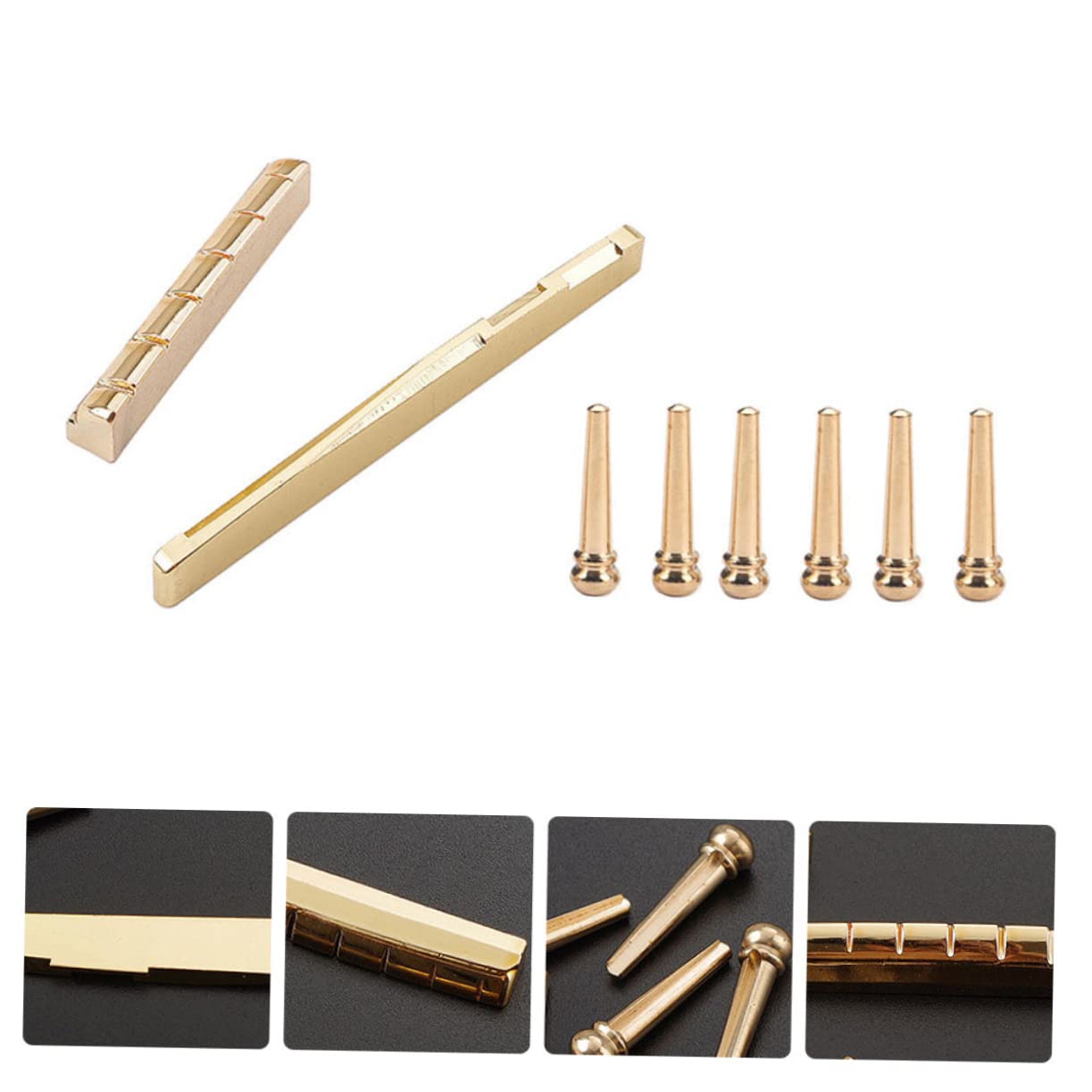 HEMOTON Copper Guitar Nut Bridge Saddle Set 8pcs Replacement Parts Acoustic Guitar Accessory
