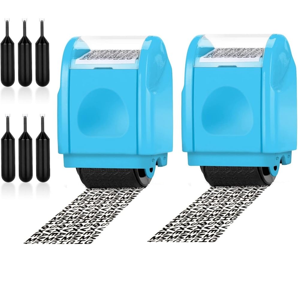 2 Pcs Identity Theft Protection Stamp Roller With 6 Ink Refills - Information Blocker and Data Defender Set for Privacy, ID Account Address Security