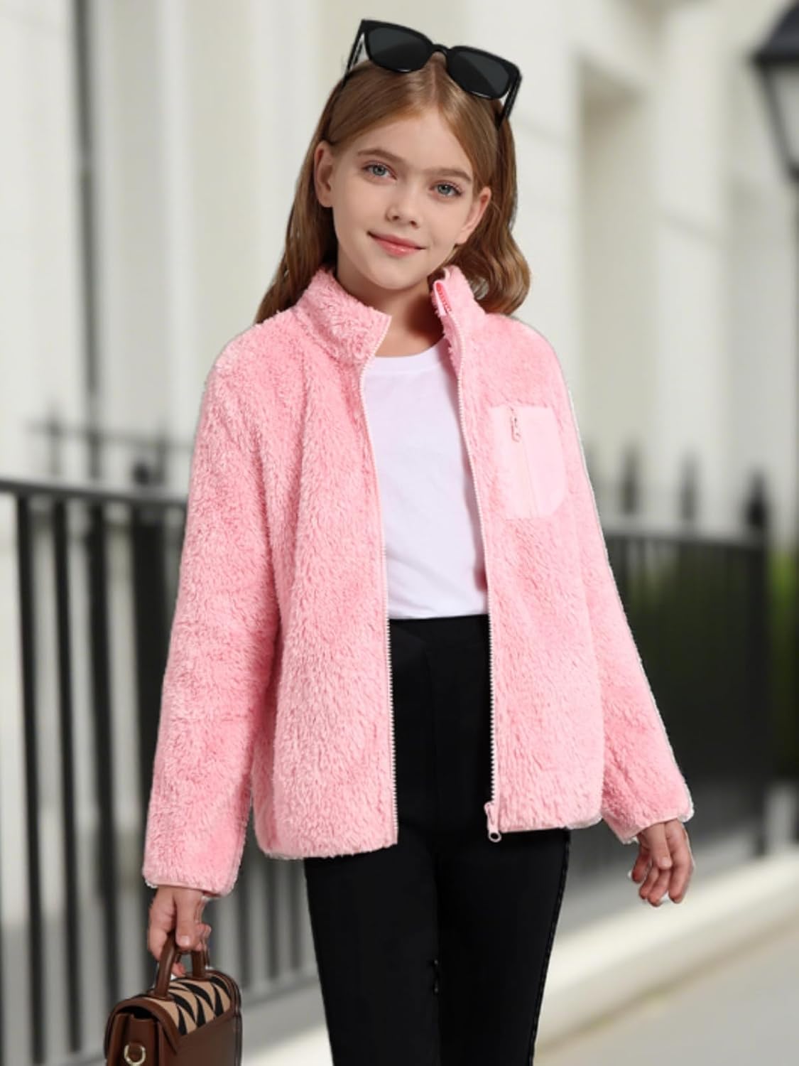 Patgoal Girls Fleece Jacket Zip Up Outerwear Warm Fuzzy Fall Winter Coat with Pocket for Kid Ages 5-14 - Image 2