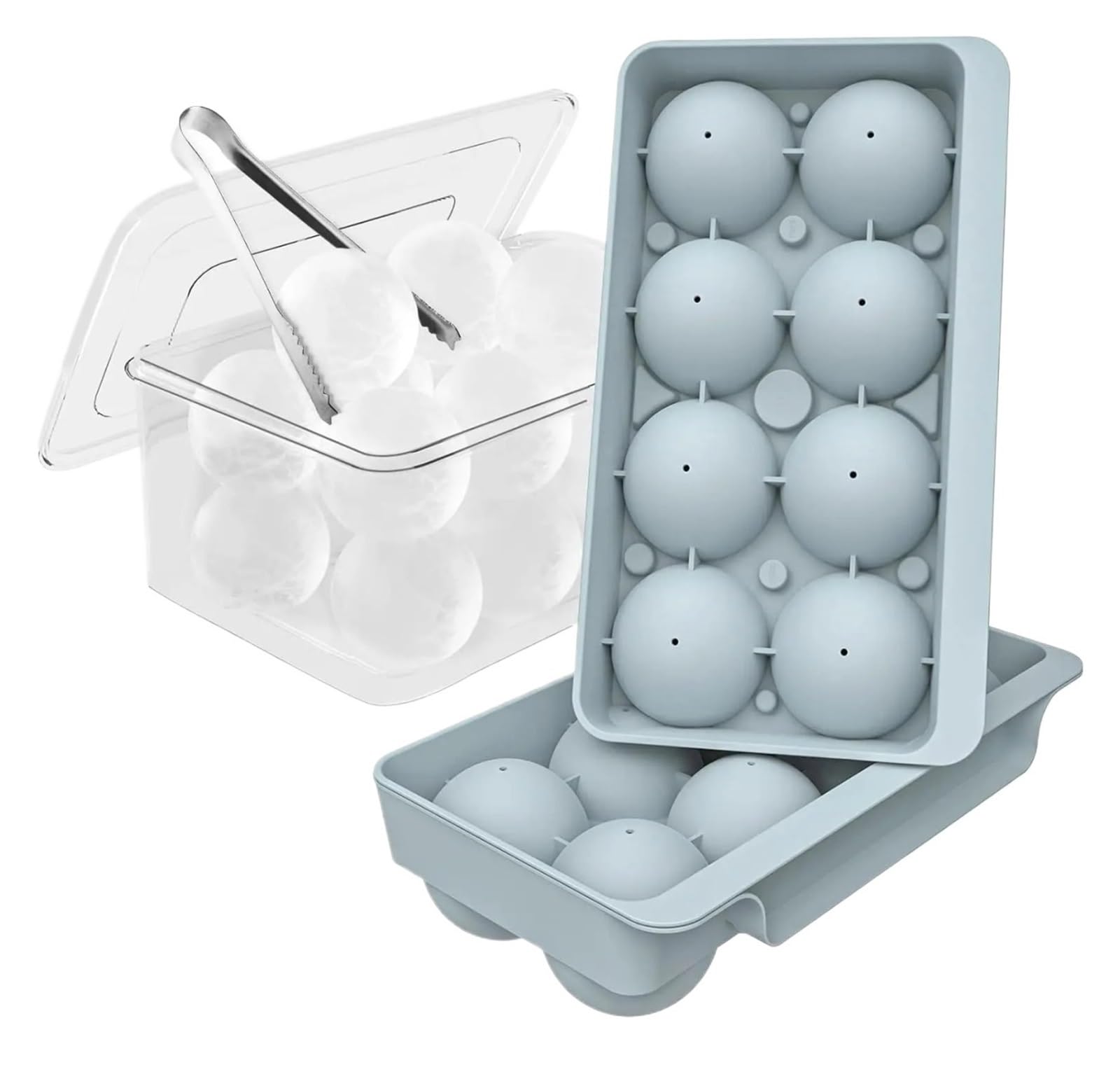 Cubiteras Para Hielo Moldes grandes for cubitos de hielo for whisky, bandejas de hielo redondas grandes, fácil llenado y liberación, 2,5 pulgadas, 8 bolas, paquete de 2