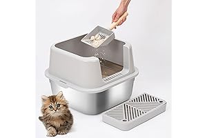 HTii-ë® Small Stainless Steel Square Litter Box (15.5" x 15.5") for Cats and Kittens