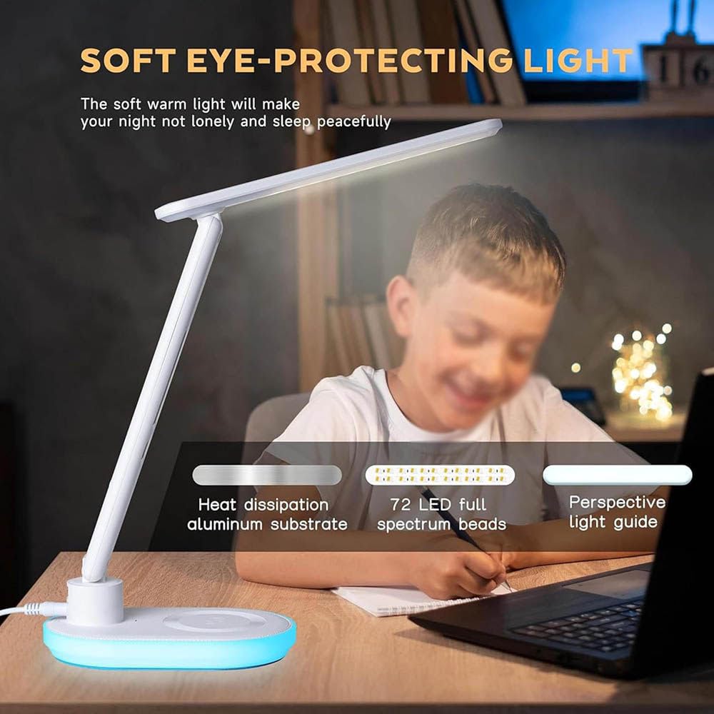 Wielofunkcyjna Lampa Biurkowa Led Z Bezprzewodową łAdowarką, Kalendarzem, Portem łAdowania Usb, Temperaturą, Budzikiem, Do Domowego Biura