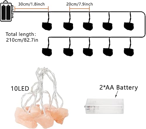 Miniatura 6 de Menge Guirnalda de luces de sal del Himalaya con 2 pilas AA, luz de cristal tallada a mano natural de roca de sal de Acción de Gracias, Navidad,