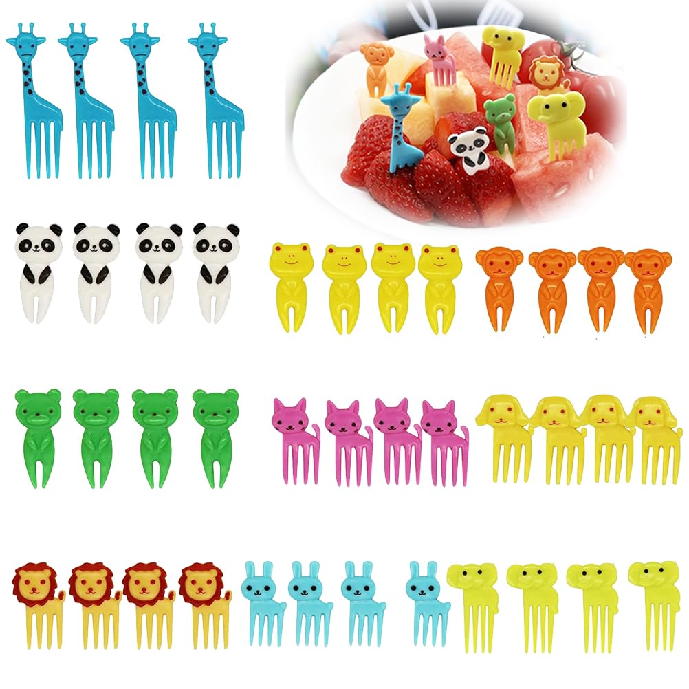 40 Fourchettes à Fruits JCUGSBS - Motifs Animaux Mignons - Pour Bento, Goûters, Apéros - Qualité Alimentaire