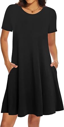 Casual Summer Dresses for Women Beach Sun Dress Short Sleeve Tshirt Dress with Pockets
